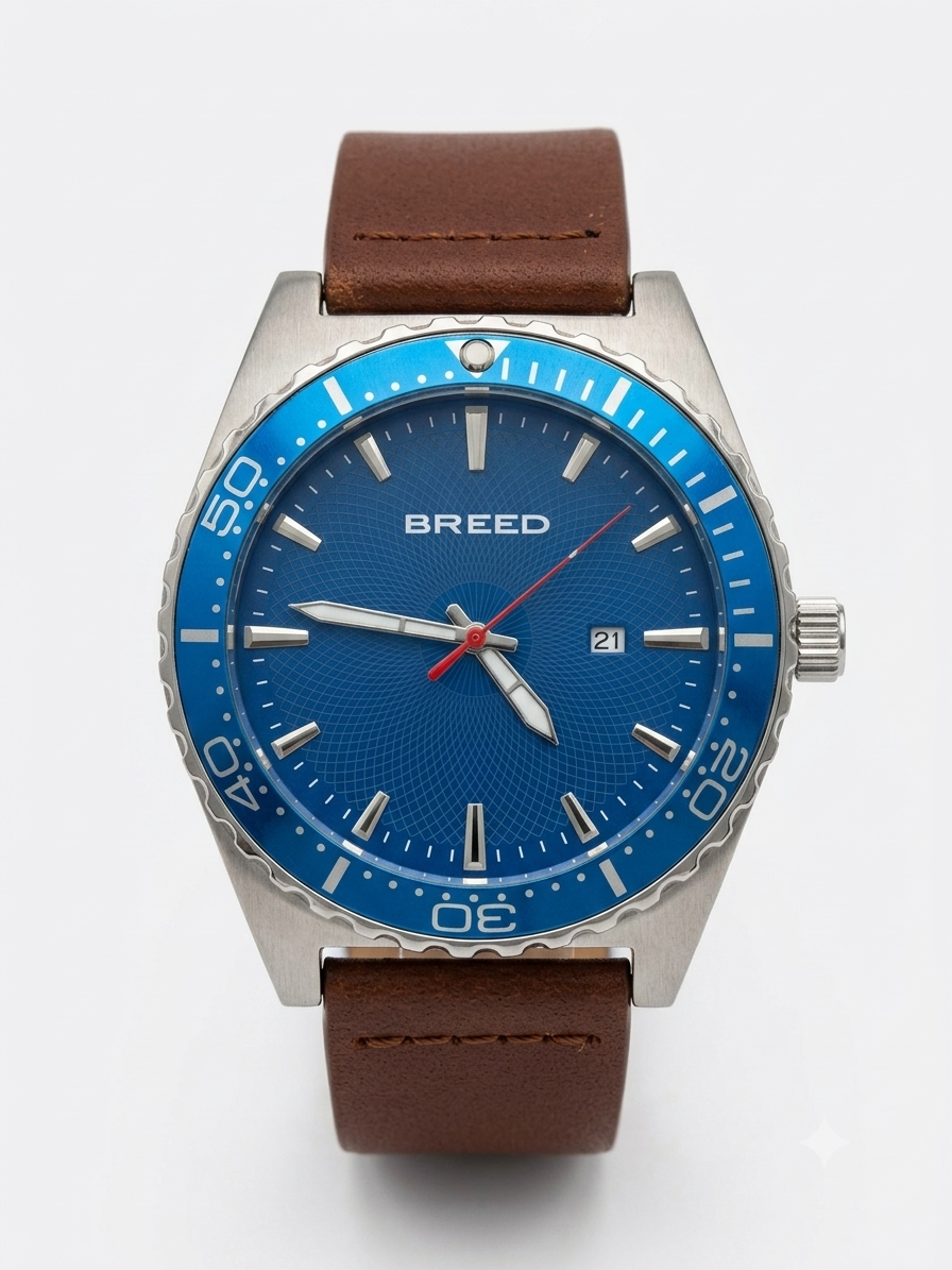 Vintage BREED Ranger watch with a blue dial and brown leather strap