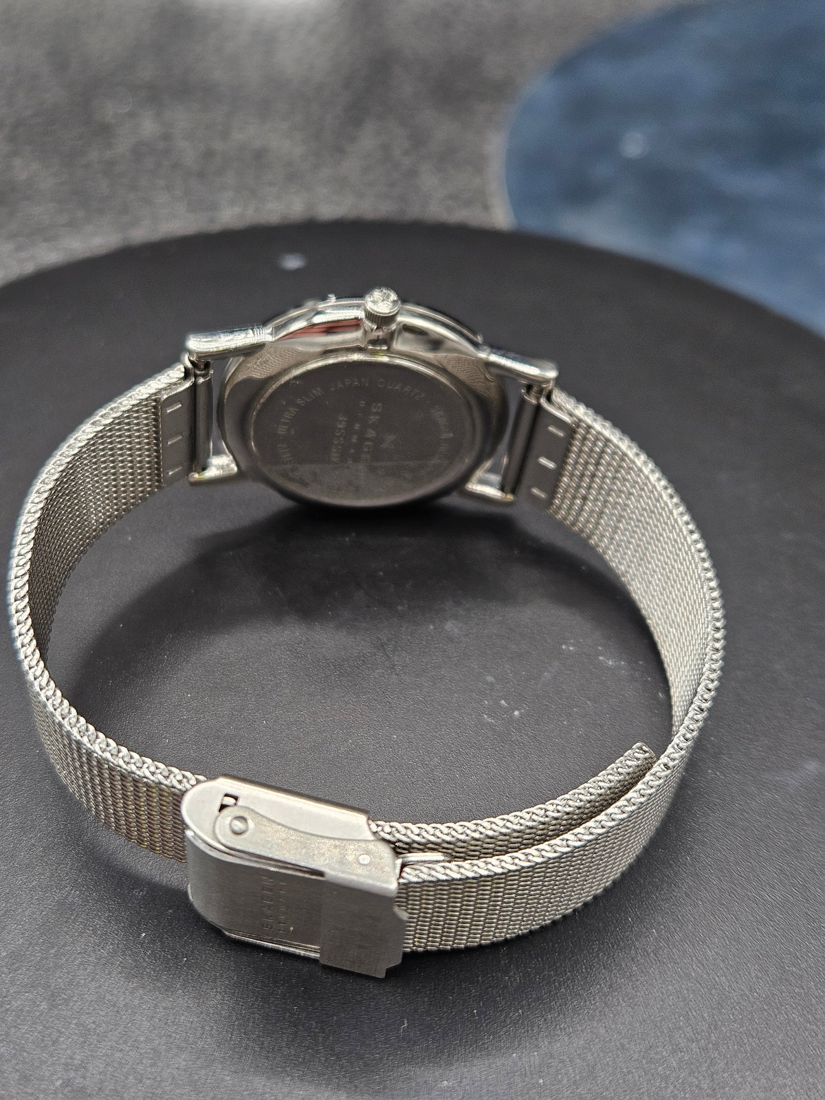 Vintage Skagen stainless steel watch. Jewel hour markers and mesh strap
