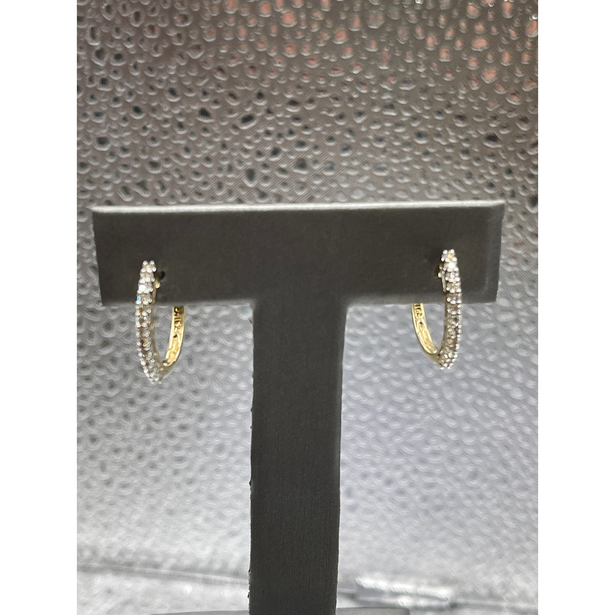 Ladies 10 Karat Solid Yellow Gold Diamond Round Hoop Earrings