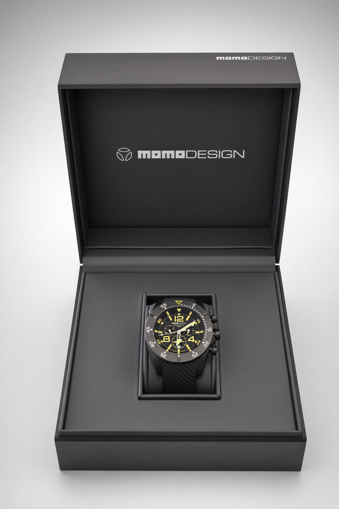 MOMODESIGN Dive Master 100M Chronograph – Black PVD, Yellow Accents, Rubber Strap, photo 4