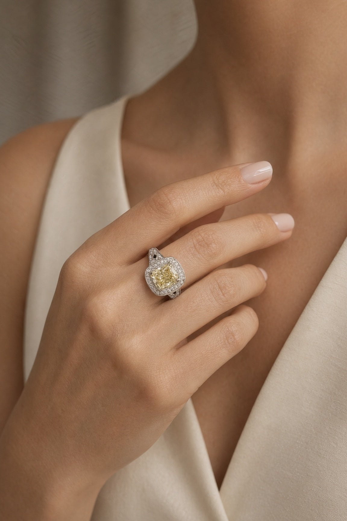 1.63ct Natural Fancy Yellow Diamond Halo Ring – 14K White Gold, GIA, Size 7¼, photo 6