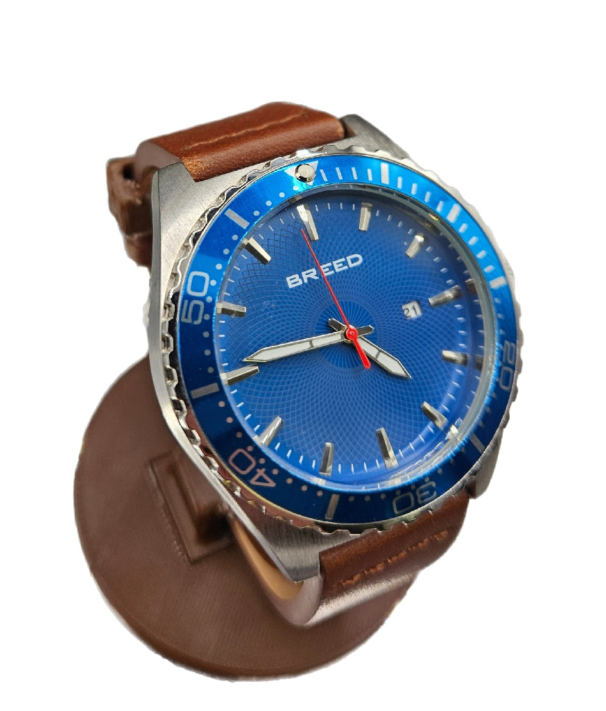 Vintage BREED Ranger watch with a blue dial and brown leather strap