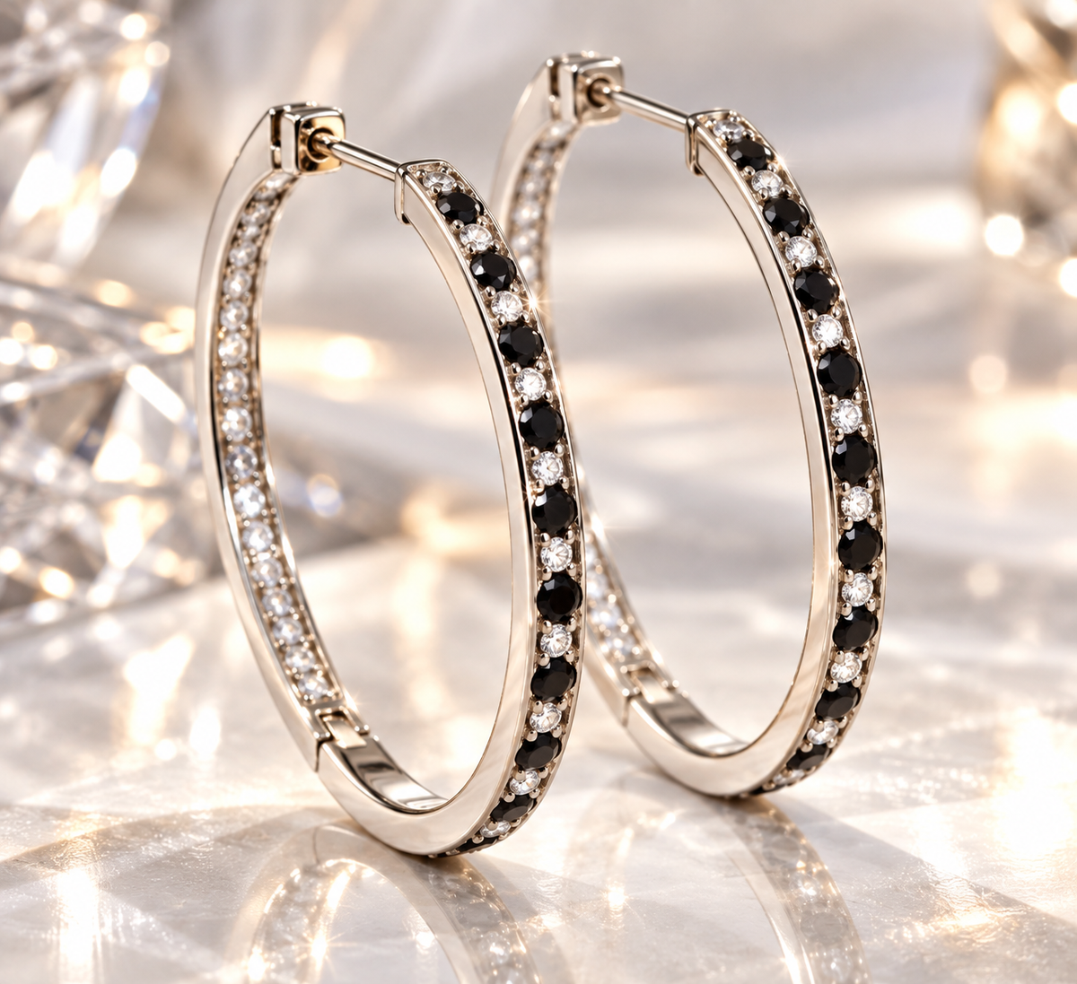 14K White Gold Diamond & Sapphire Inside-Out Hoop Earrings – 1.00 Carat Total Weight