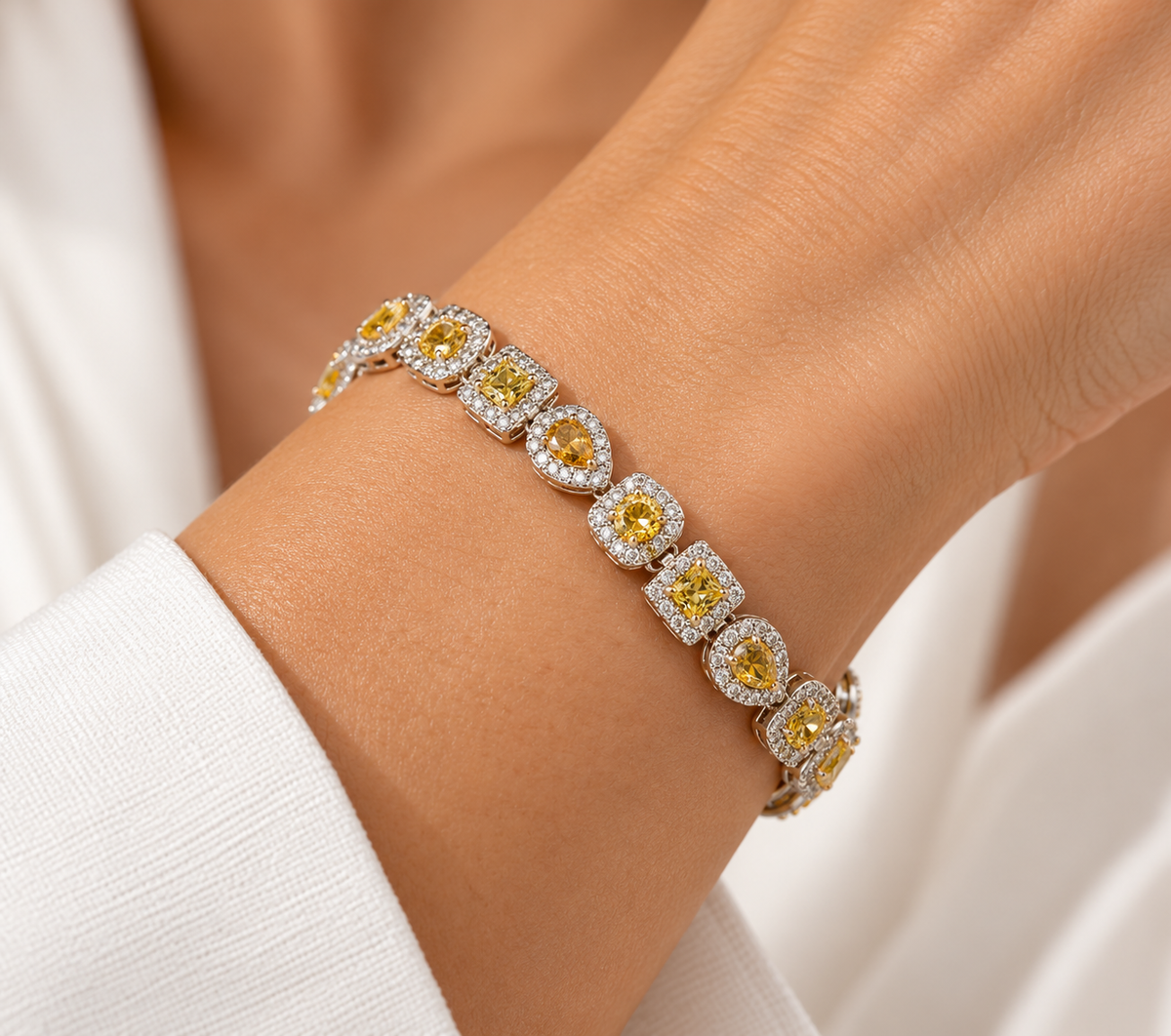 Ladies 18K White Gold 7.50 Carat Fancy Color Diamond Bracelet