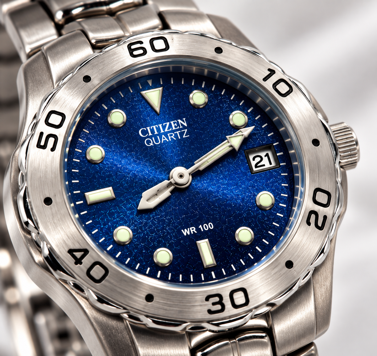 Vintage Citizen BK0860-56L Blue Dial Stainless Steel Watch