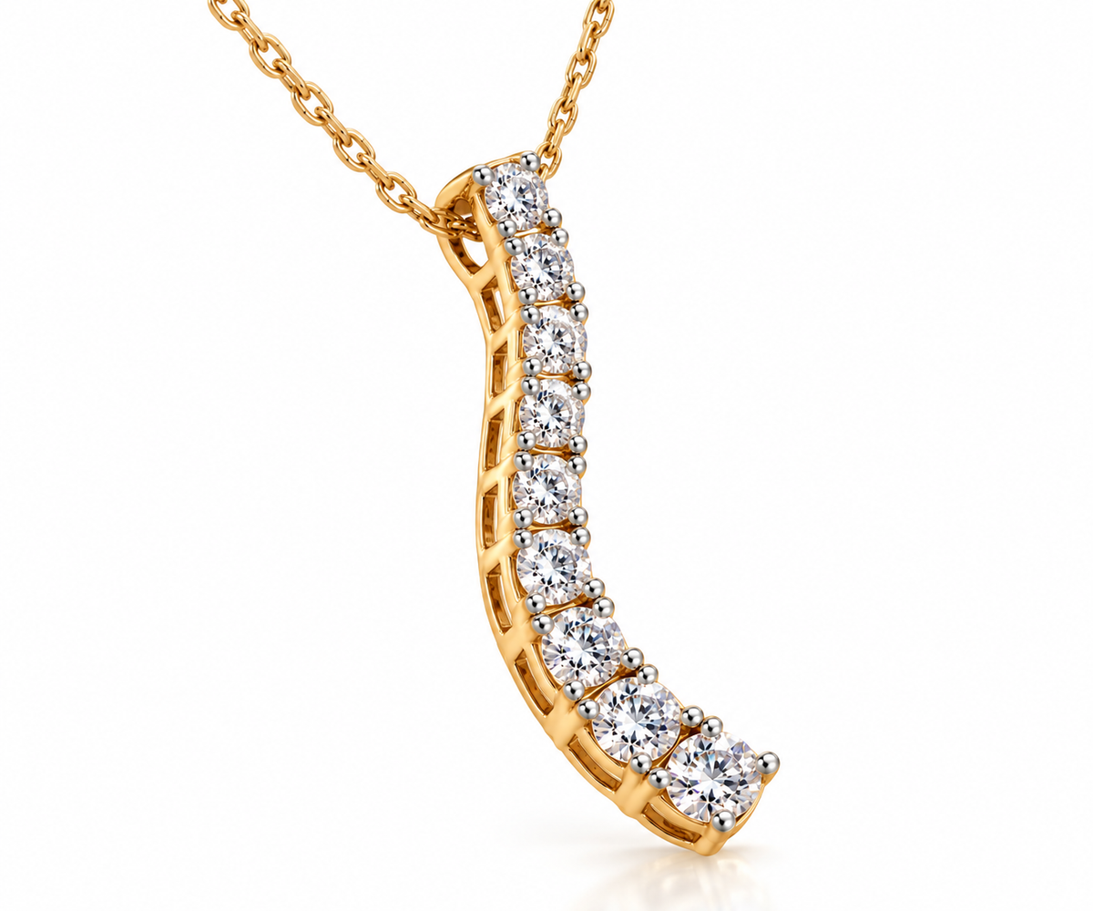 Ladies Yellow Gold 0.30 CTW Graduated Diamond Wave Pendant Necklace – 16 Inches