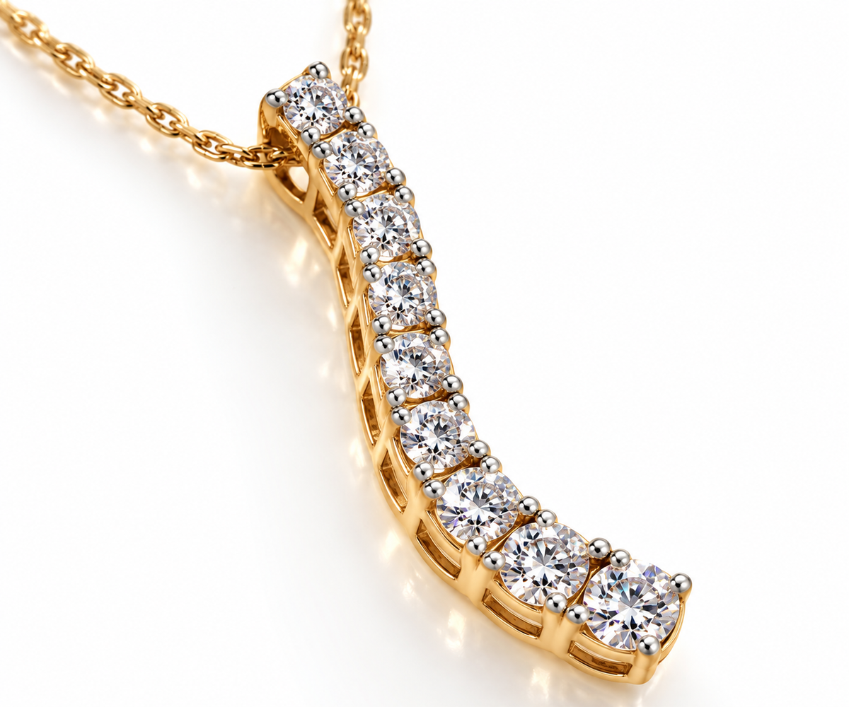 Ladies Yellow Gold 0.30 CTW Graduated Diamond Wave Pendant Necklace – 16 Inches