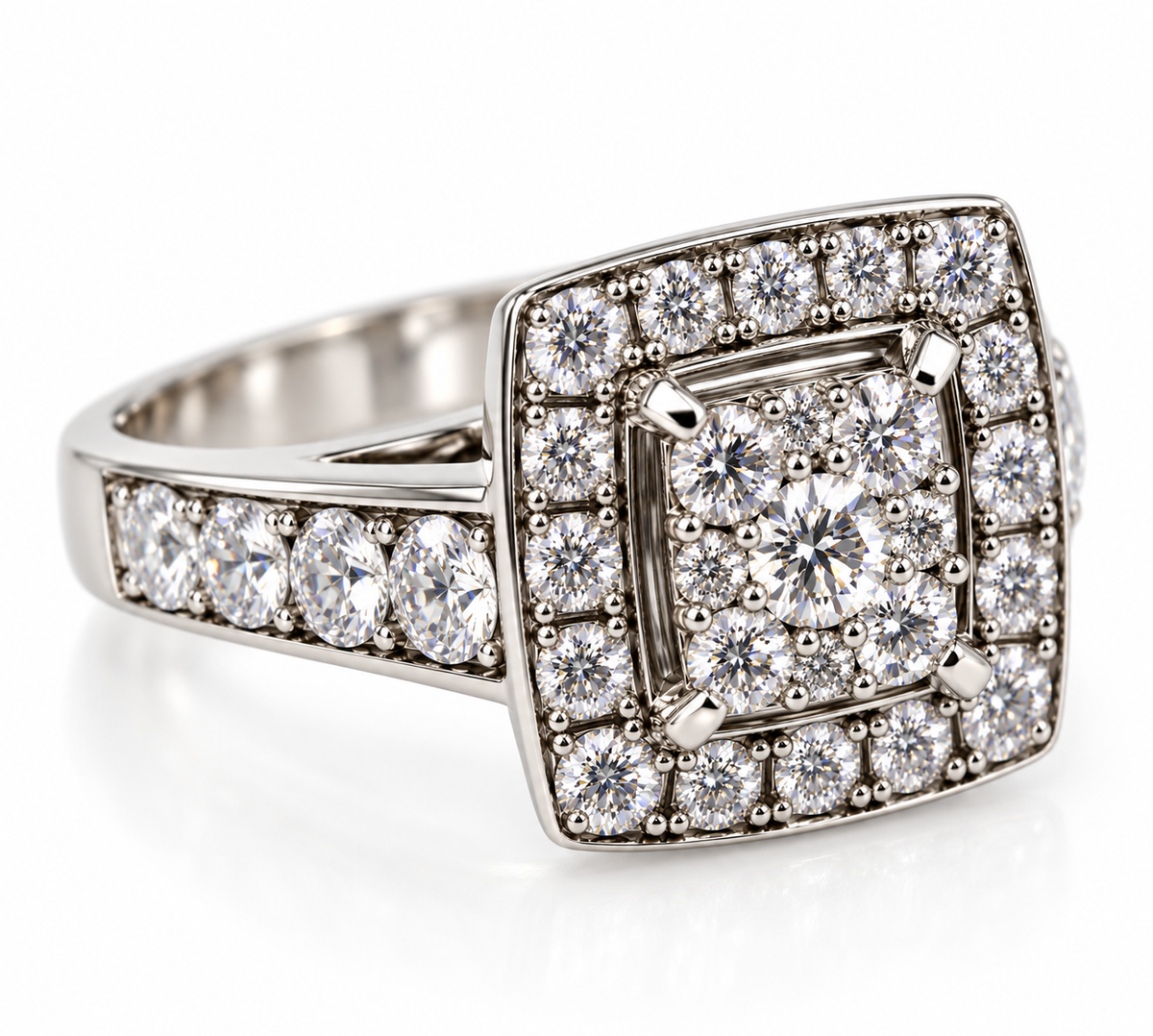 14K White Gold Diamond Halo Cluster Ring – 3.50 CTW