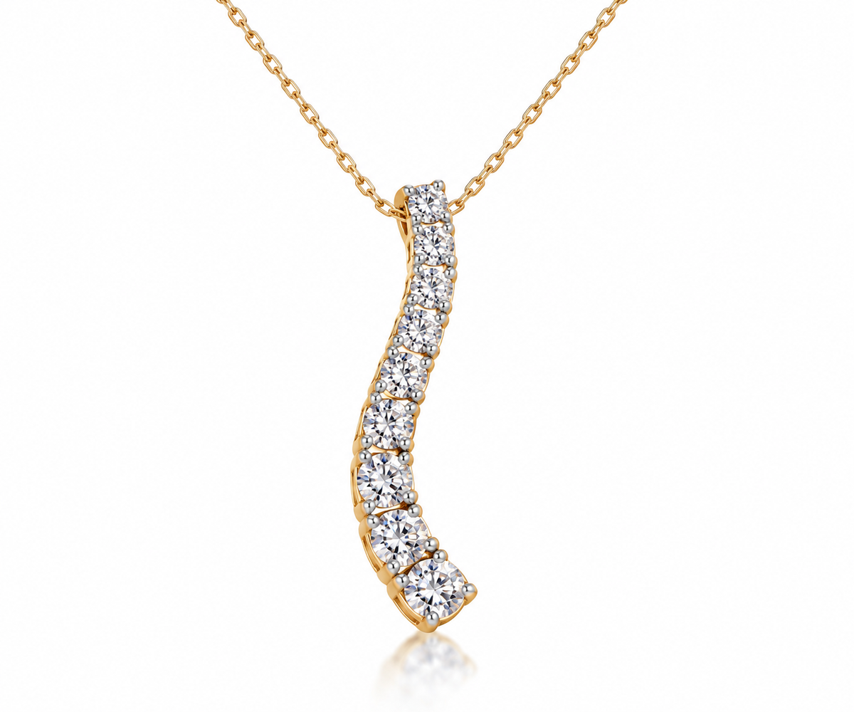 Ladies Yellow Gold 0.30 CTW Graduated Diamond Wave Pendant Necklace – 16 Inches