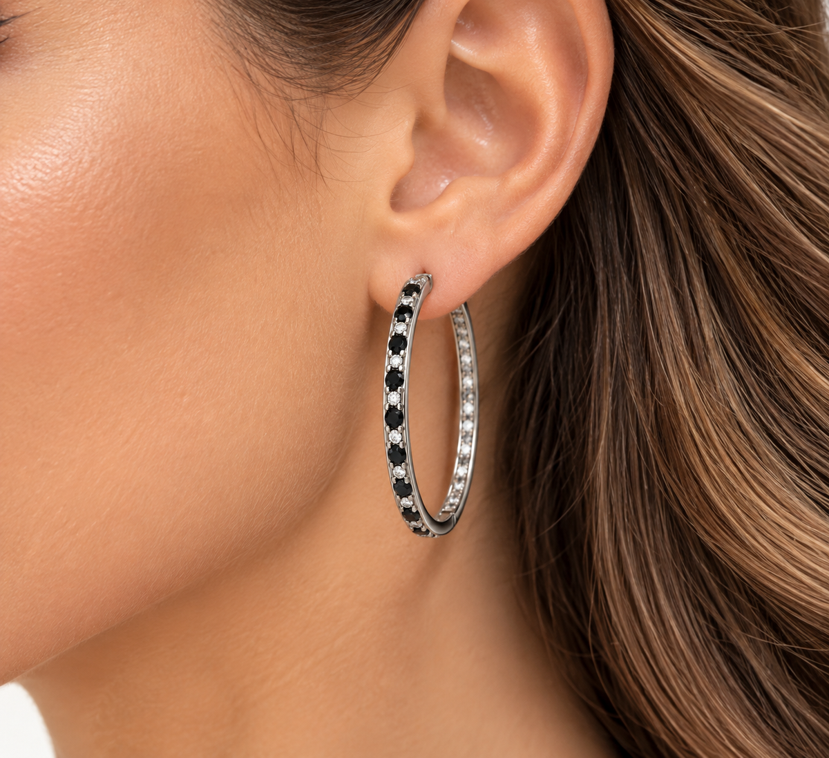 14K White Gold Diamond & Sapphire Inside-Out Hoop Earrings – 1.00 Carat Total Weight