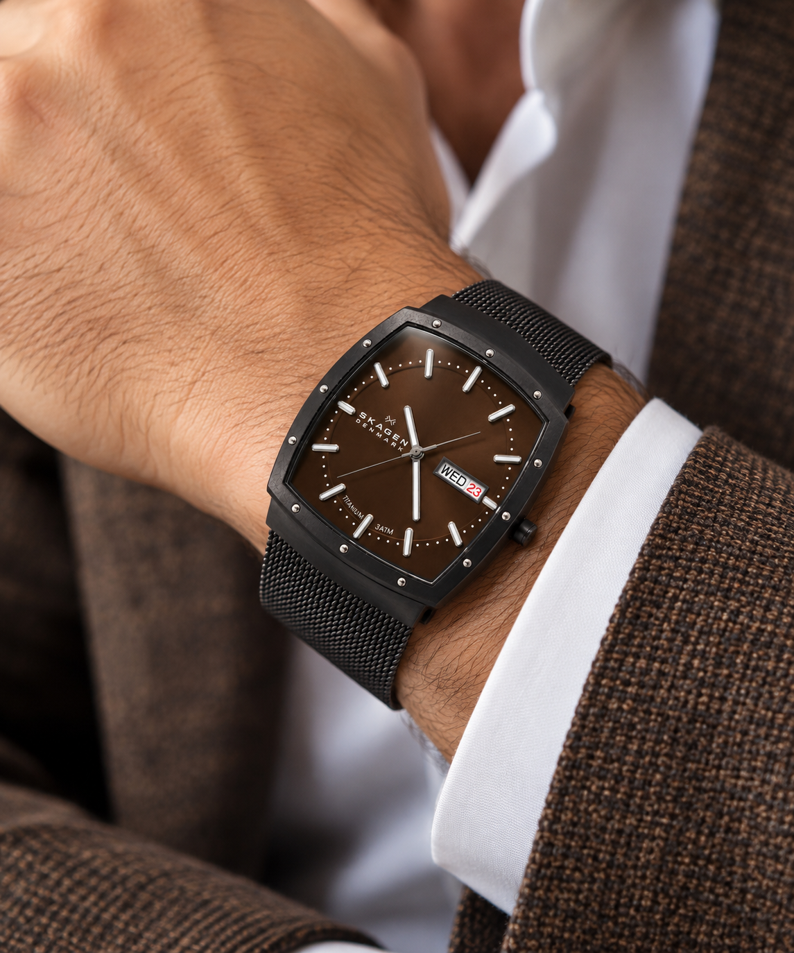 Skagen Denmark Titanium Brown Dial Day-Date Watch