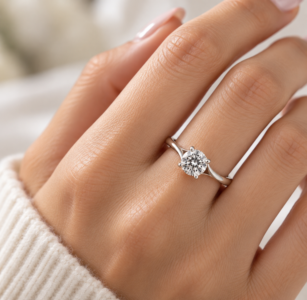 14 Karat White Gold Round Diamond Engagement Ring – 1.17 Carat