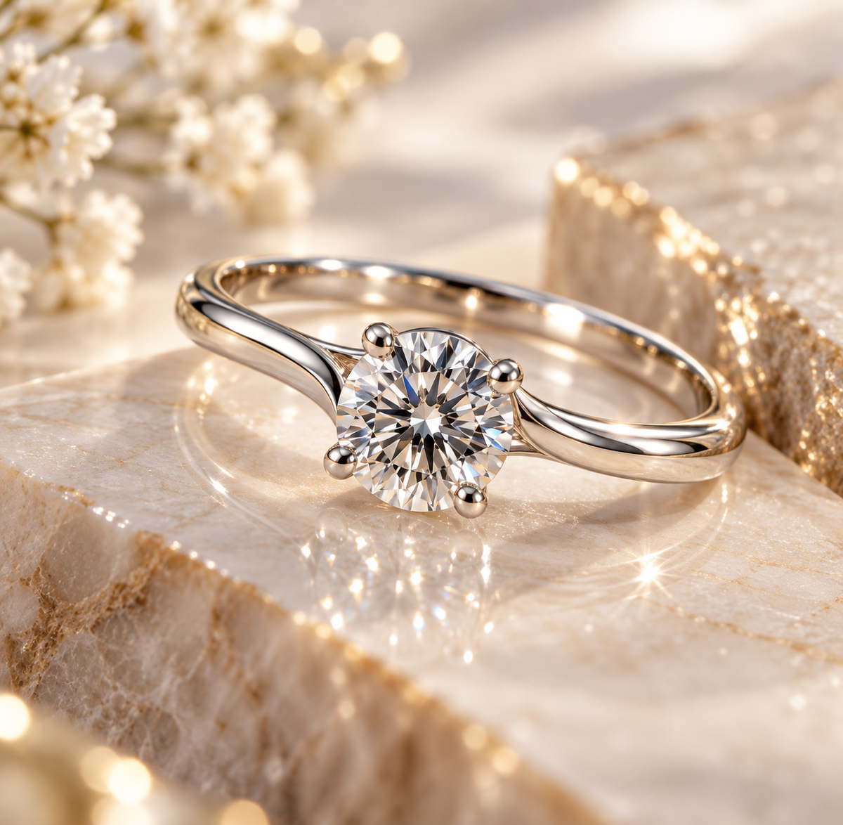 14 Karat White Gold Round Diamond Engagement Ring – 1.17 Carat