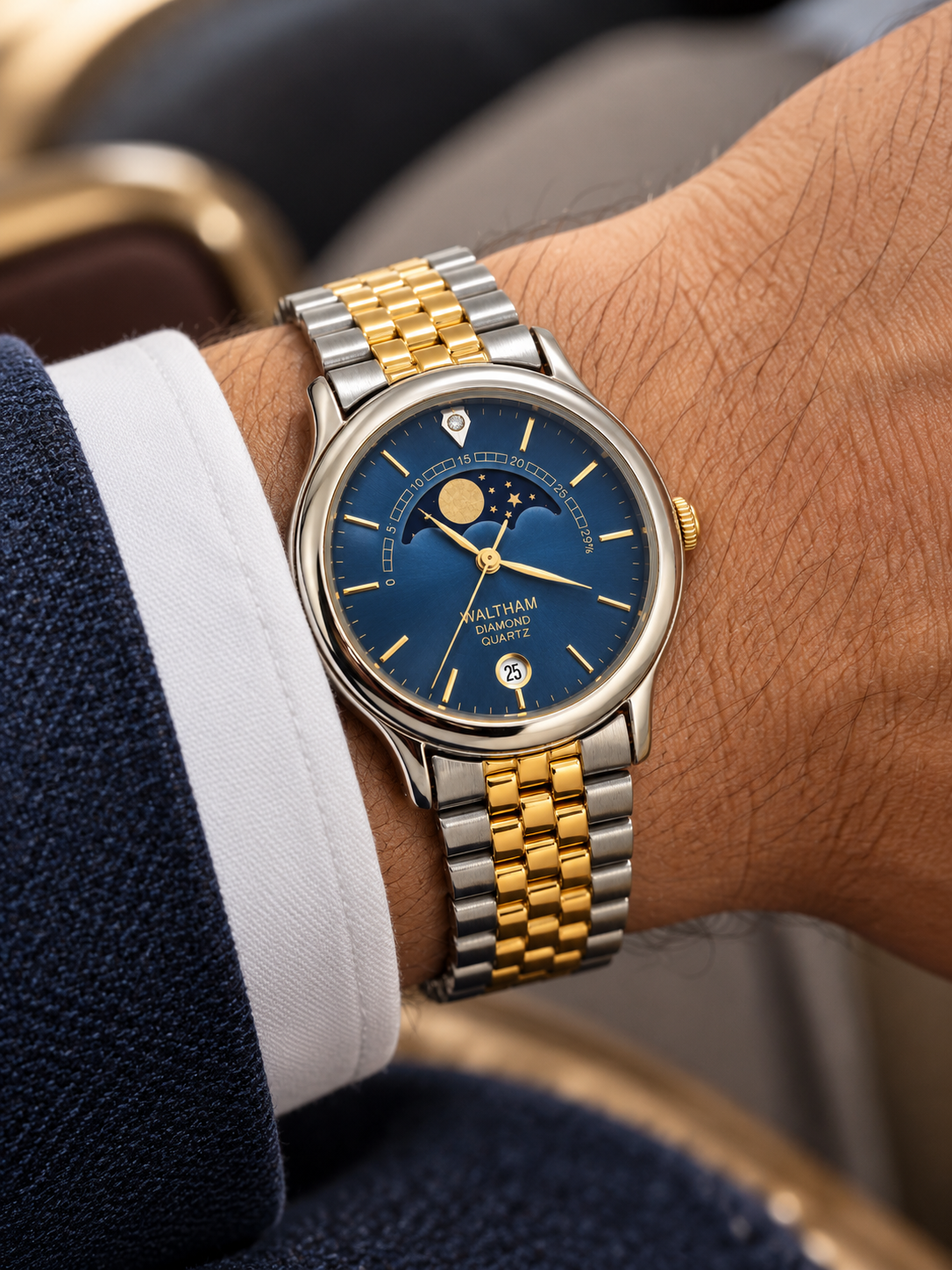 Waltham Diamond Quartz Two-Tone Moonphase Watch