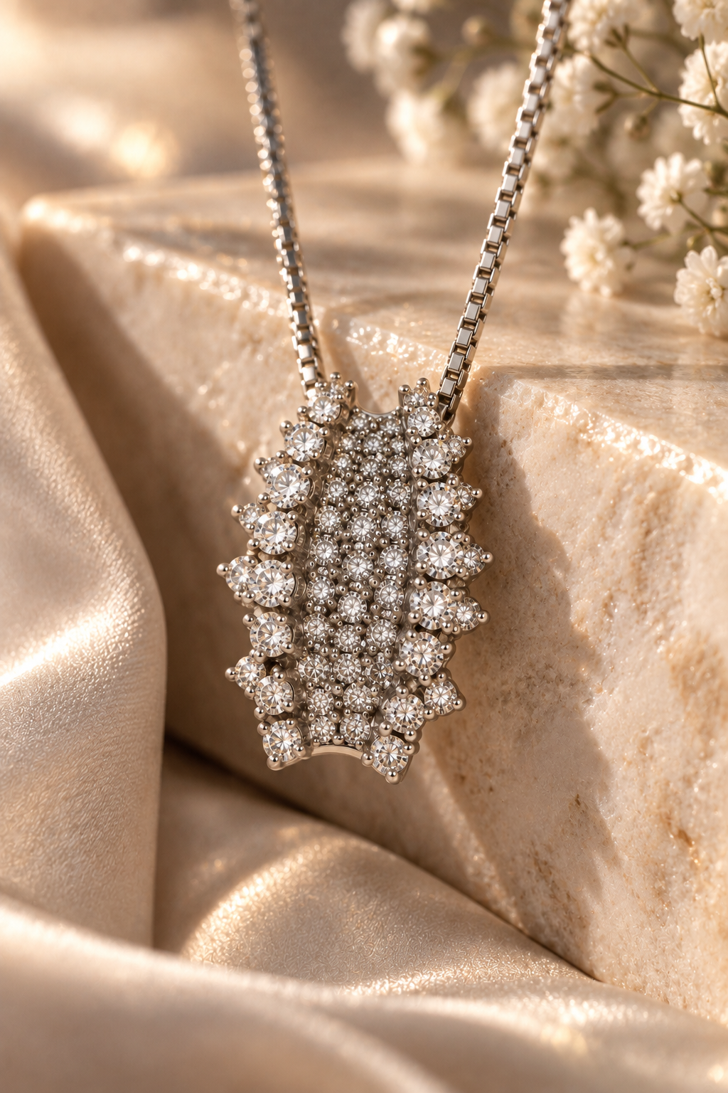 14 Karat White Gold Diamond Cluster Necklace