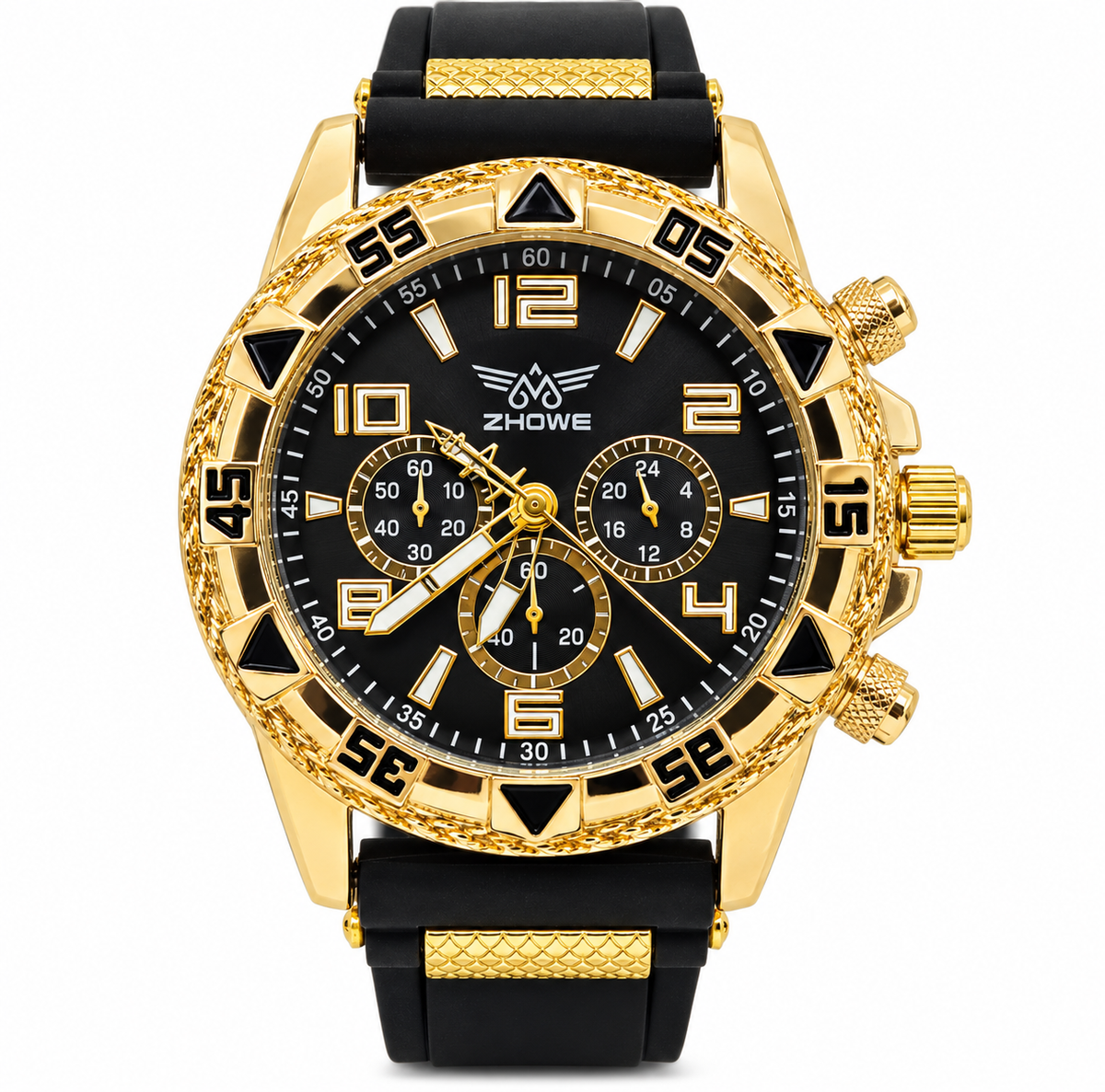 ZHOWE Men's Gold-Tone Black Dial Chronograph-Style Watch