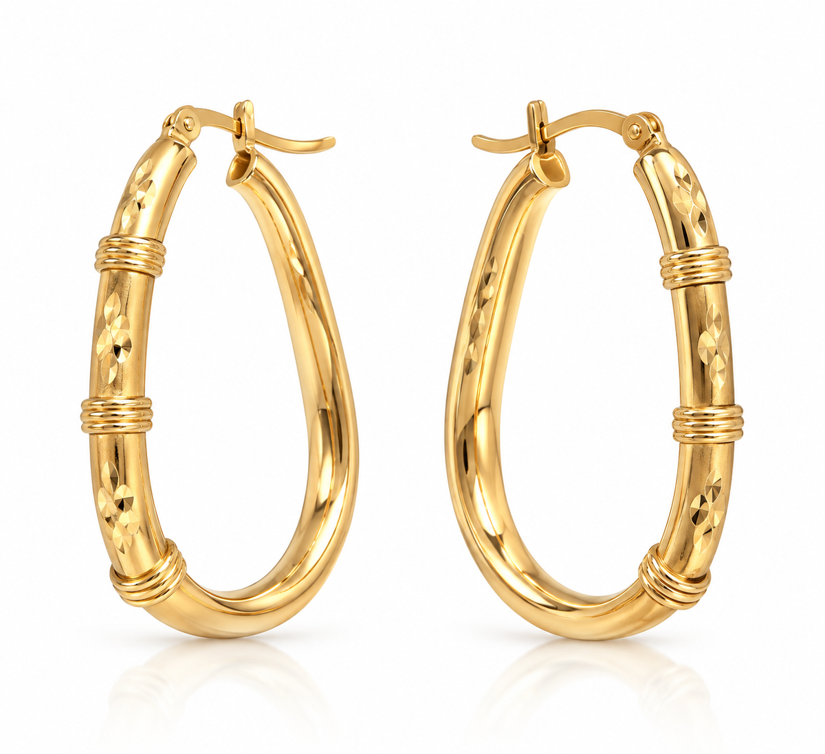 14K Yellow Gold Wire-Wrapped Tapered Oval Hoop Earrings