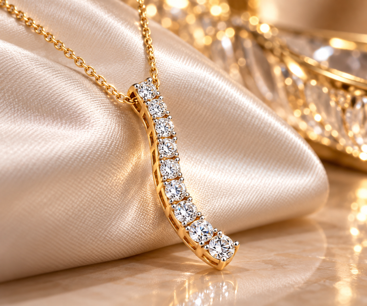 Ladies Yellow Gold 0.30 CTW Graduated Diamond Wave Pendant Necklace – 16 Inches