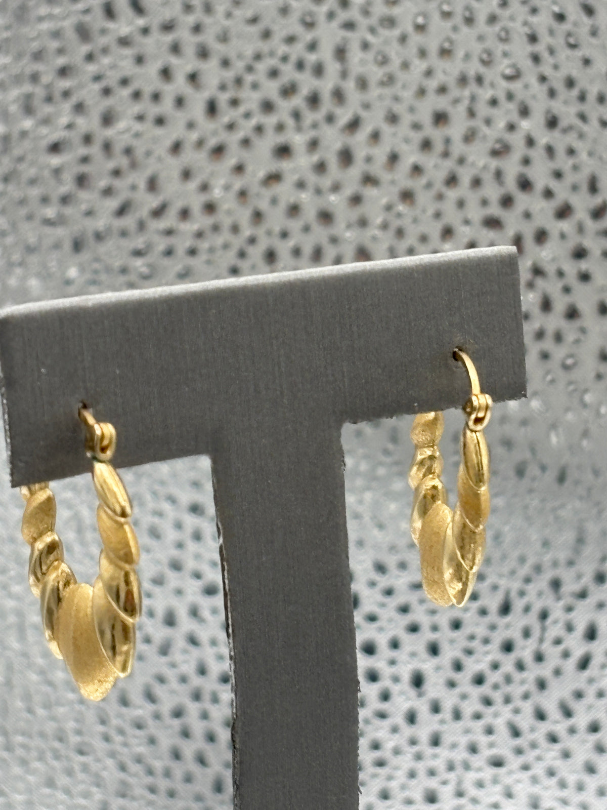 View four of Ladies 14 Karat Yellow Gold Twin Finish Acorn Hoop Earrings