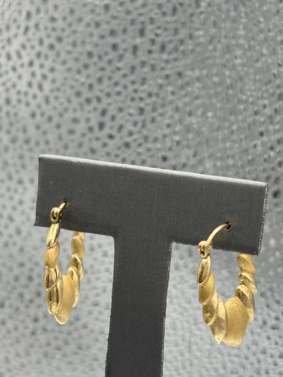 View five of Ladies 14 Karat Yellow Gold Twin Finish Acorn Hoop Earrings