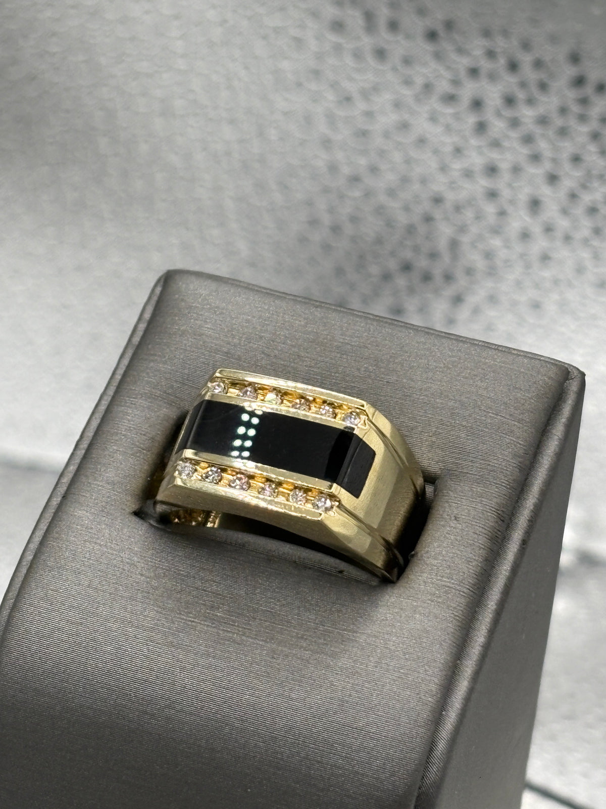 View two of Gents 14 Karat Yellow Gold Diamond & Black Onyx Ring