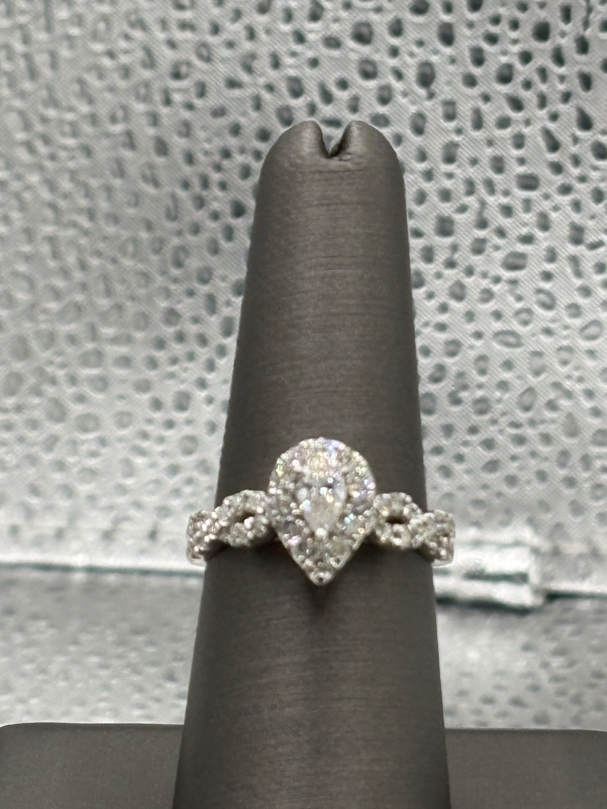 View two of Ladies 14 Karat White Gold Teardrop Diamond Engagement Ring