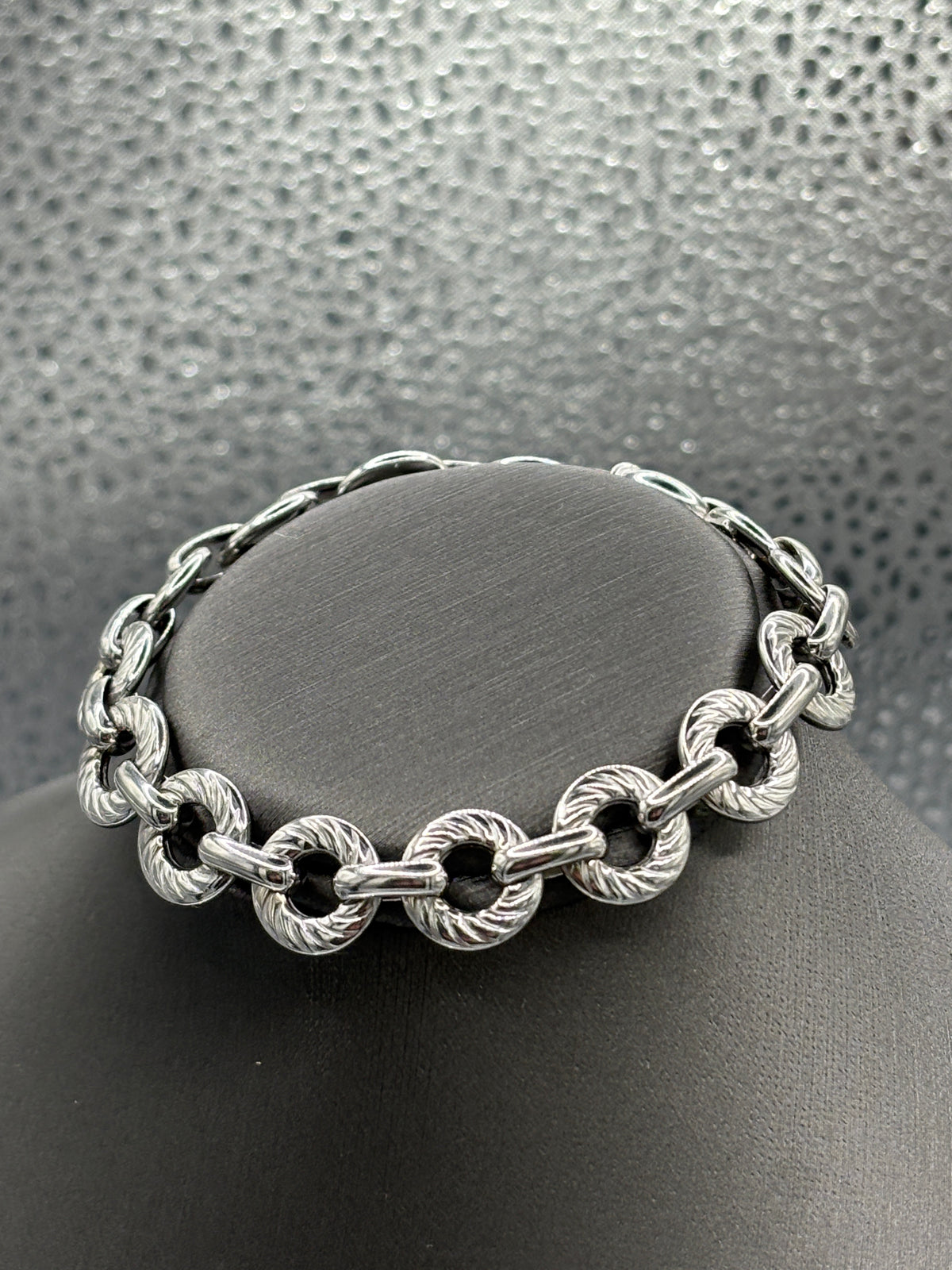 View two of Ladies Italian 14 Karat White Gold Double Sided Round link Bracelet