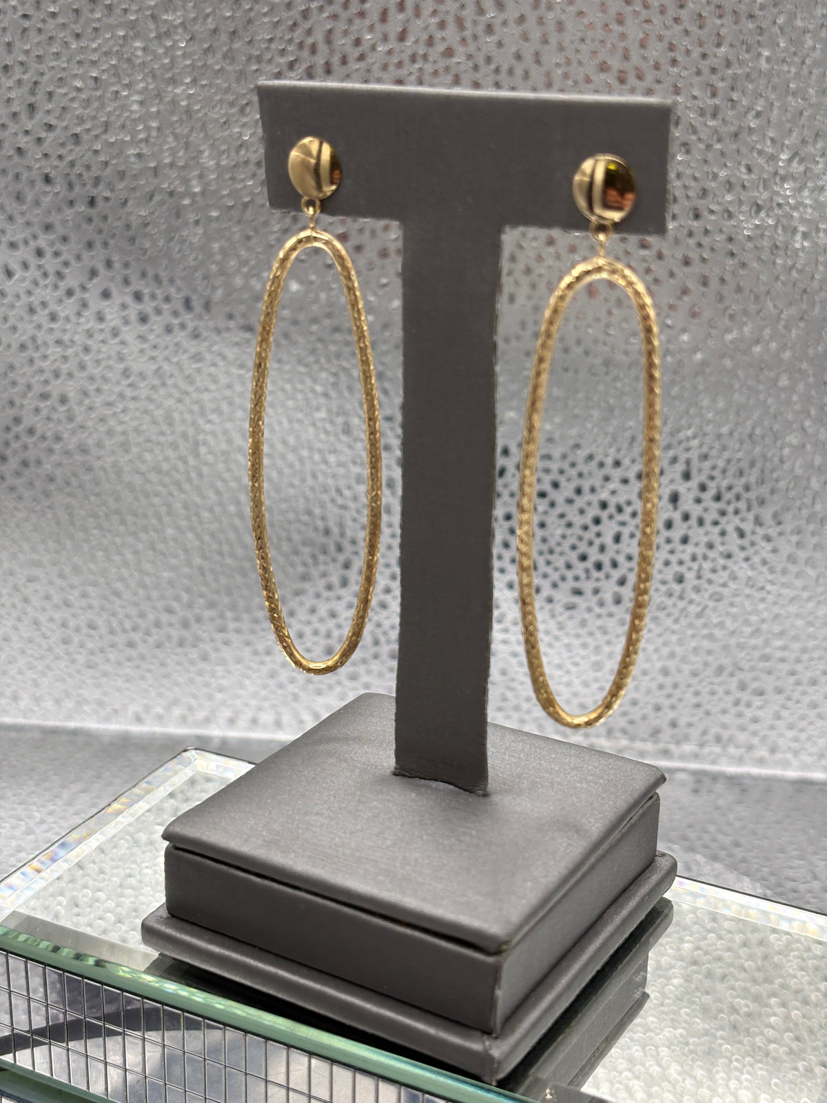 View two of Ladies 14 Karat Yellow Gold Large Oval Dangling Hoop Earrings