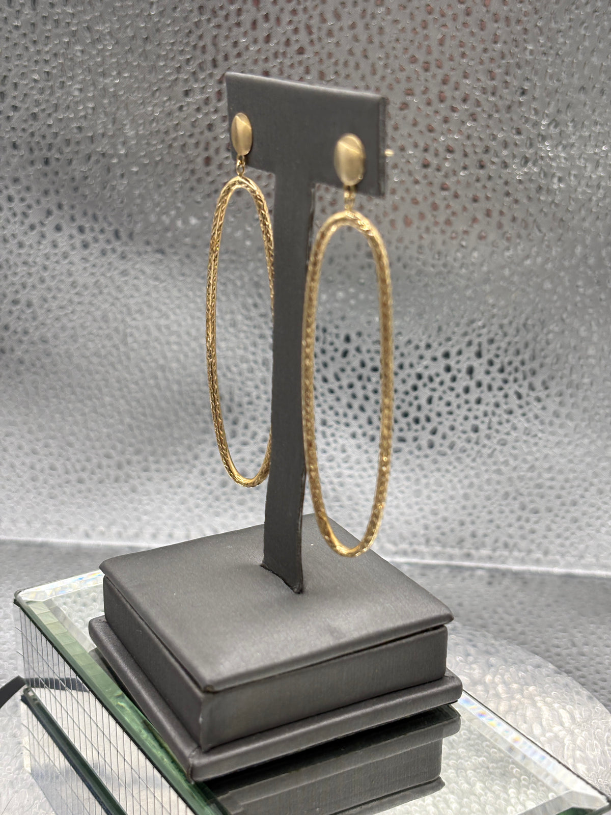 View three of Ladies 14 Karat Yellow Gold Large Oval Dangling Hoop Earrings