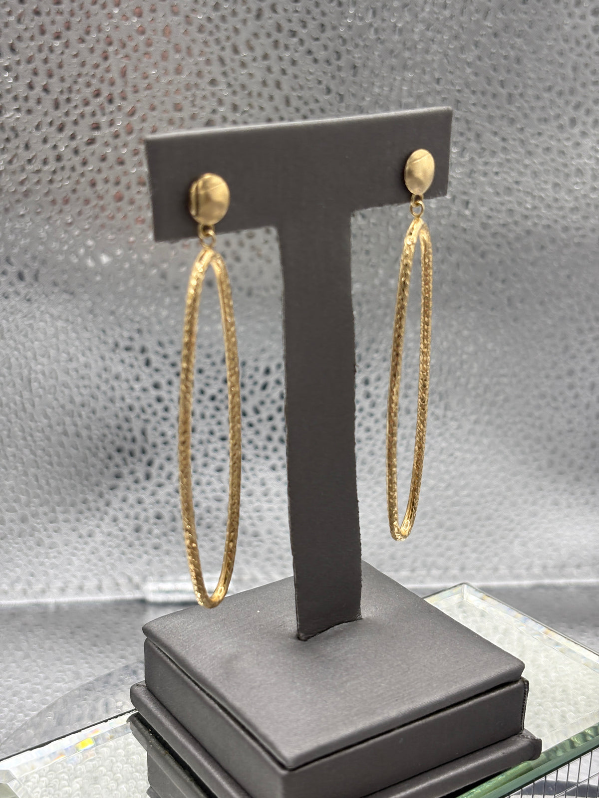 View five of Ladies 14 Karat Yellow Gold Large Oval Dangling Hoop Earrings