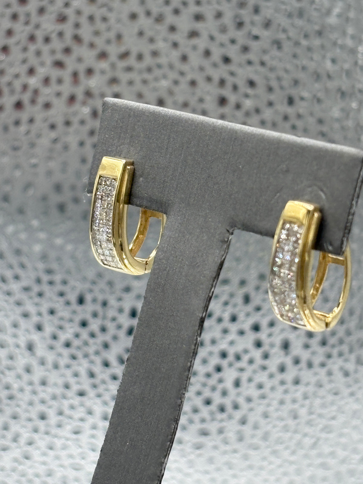 View one of Ladies 14 Karat Yellow Gold Princess Cut Diamond Hoop Earrings