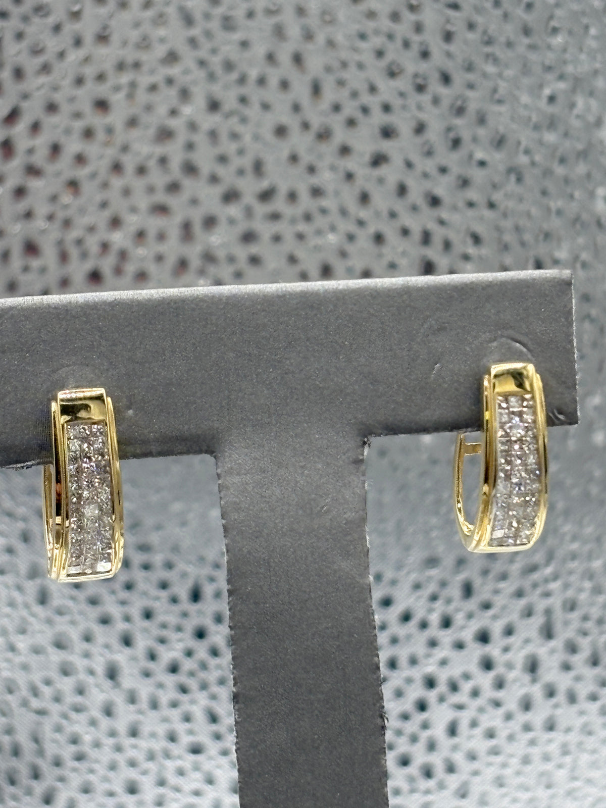 View four of Ladies 14 Karat Yellow Gold Princess Cut Diamond Hoop Earrings