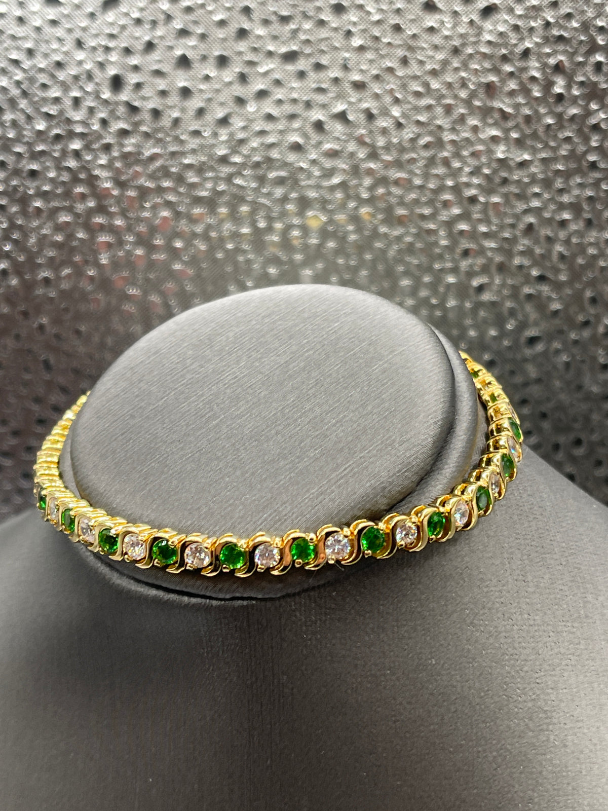 Ladies Gold Plated Sterling Silver Emerald and Diamond CZ Tennis Bracelet