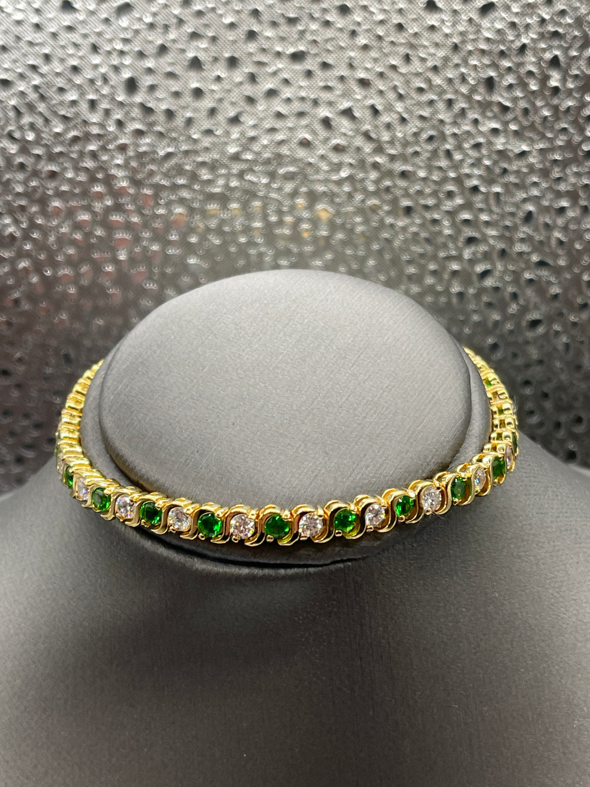 Ladies Gold Plated Sterling Silver Emerald and Diamond CZ Tennis Bracelet