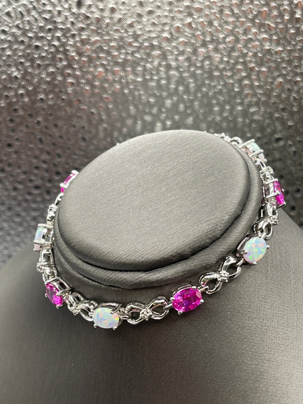 Sterling Silver Bracelet with Opals and Pink Zircon Stones