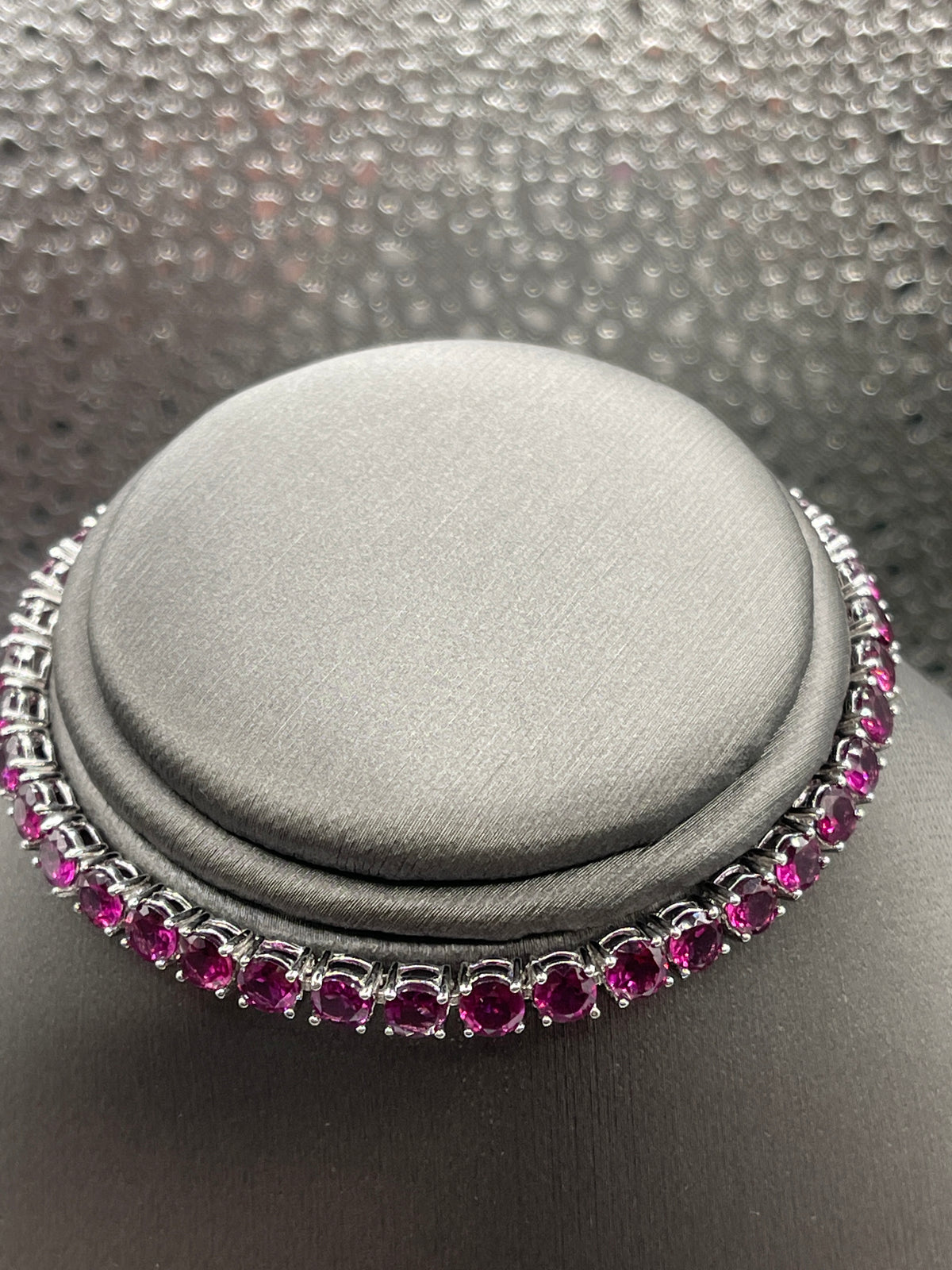 Sterling Silver Tennis Bracelet with Pink Zircon Stones