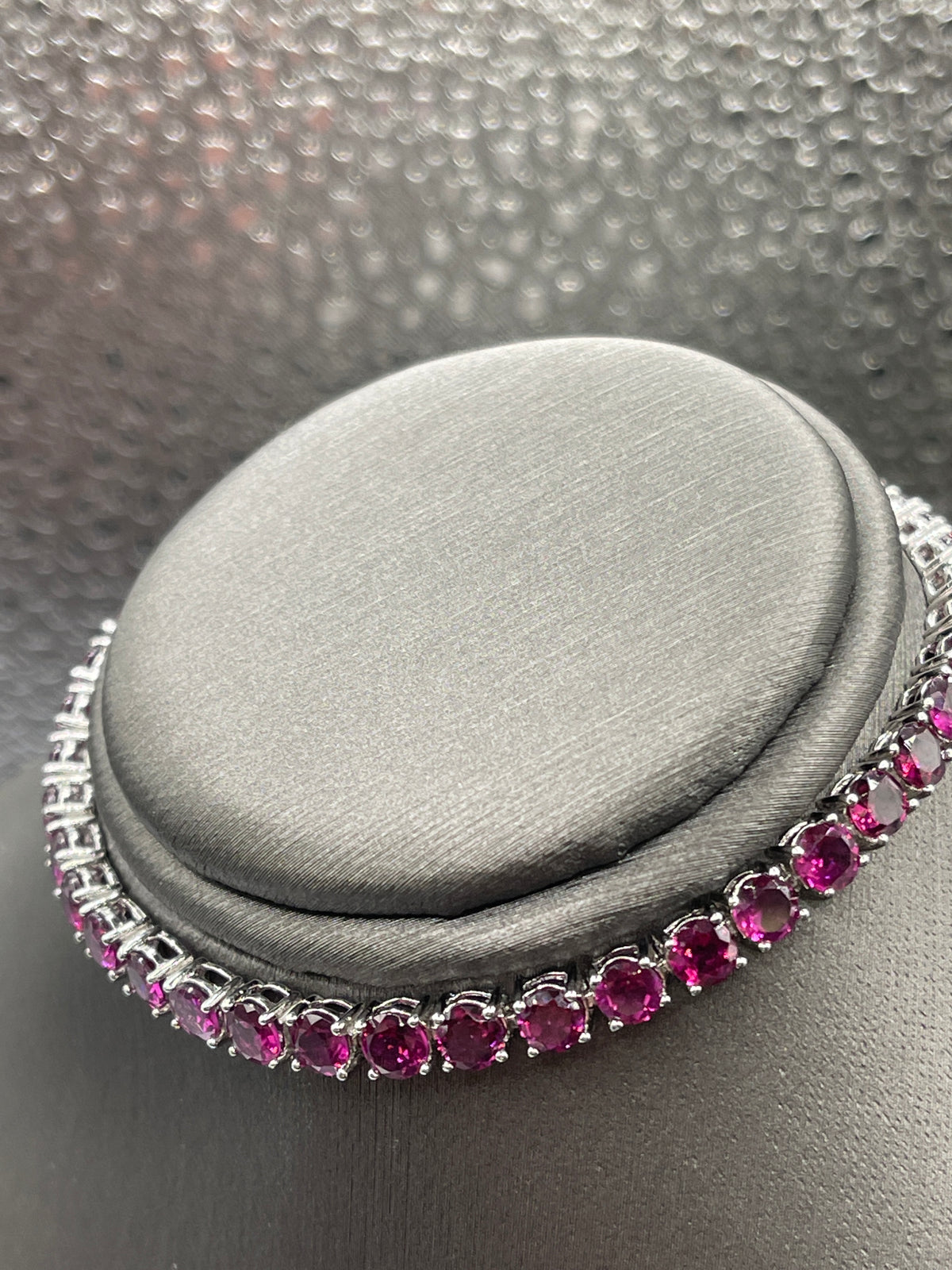 Sterling Silver Tennis Bracelet with Pink Zircon Stones