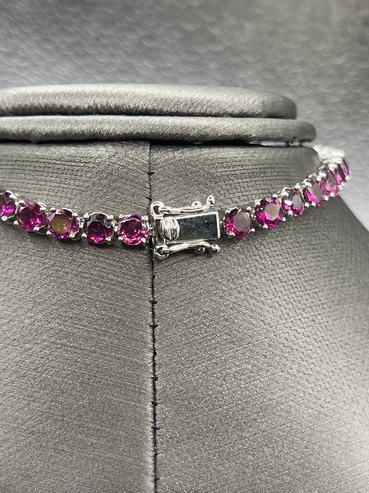 Sterling Silver Tennis Bracelet with Pink Zircon Stones