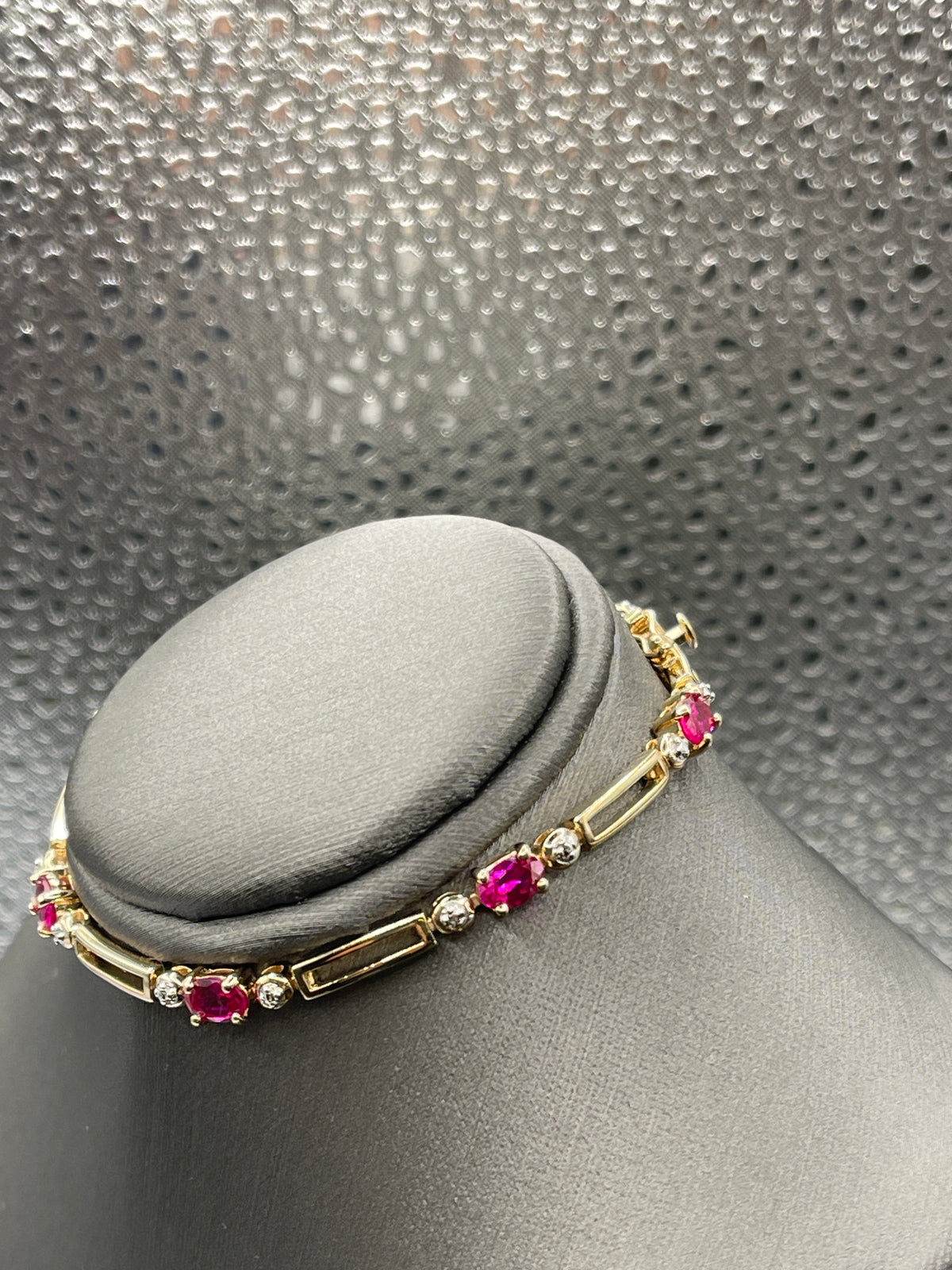 Gold Over Sterling Silver Link Bracelet with Red and White Zircon Stones