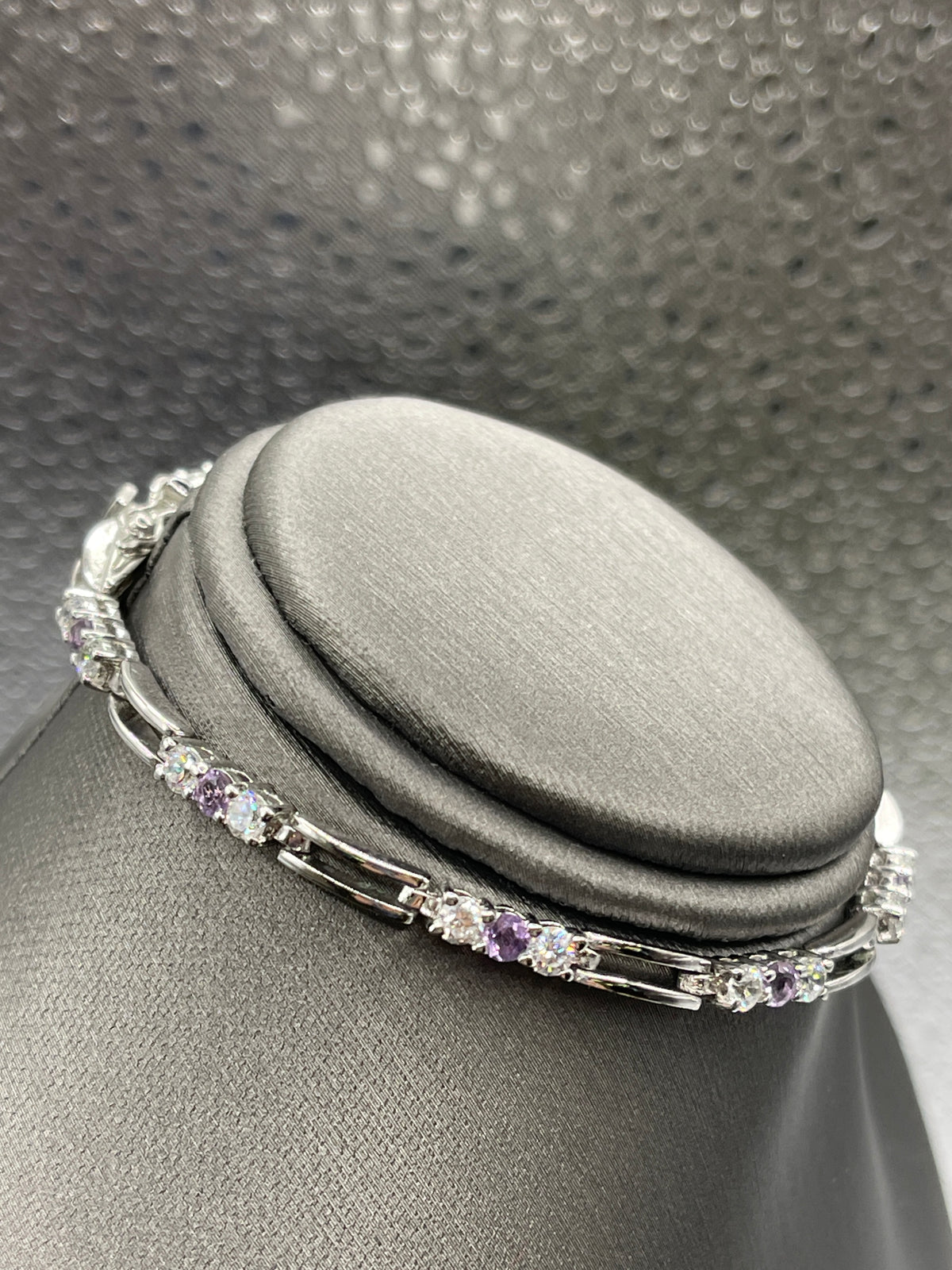 Sterling Silver Link Bracelet with Alexandrite and CZ Stones