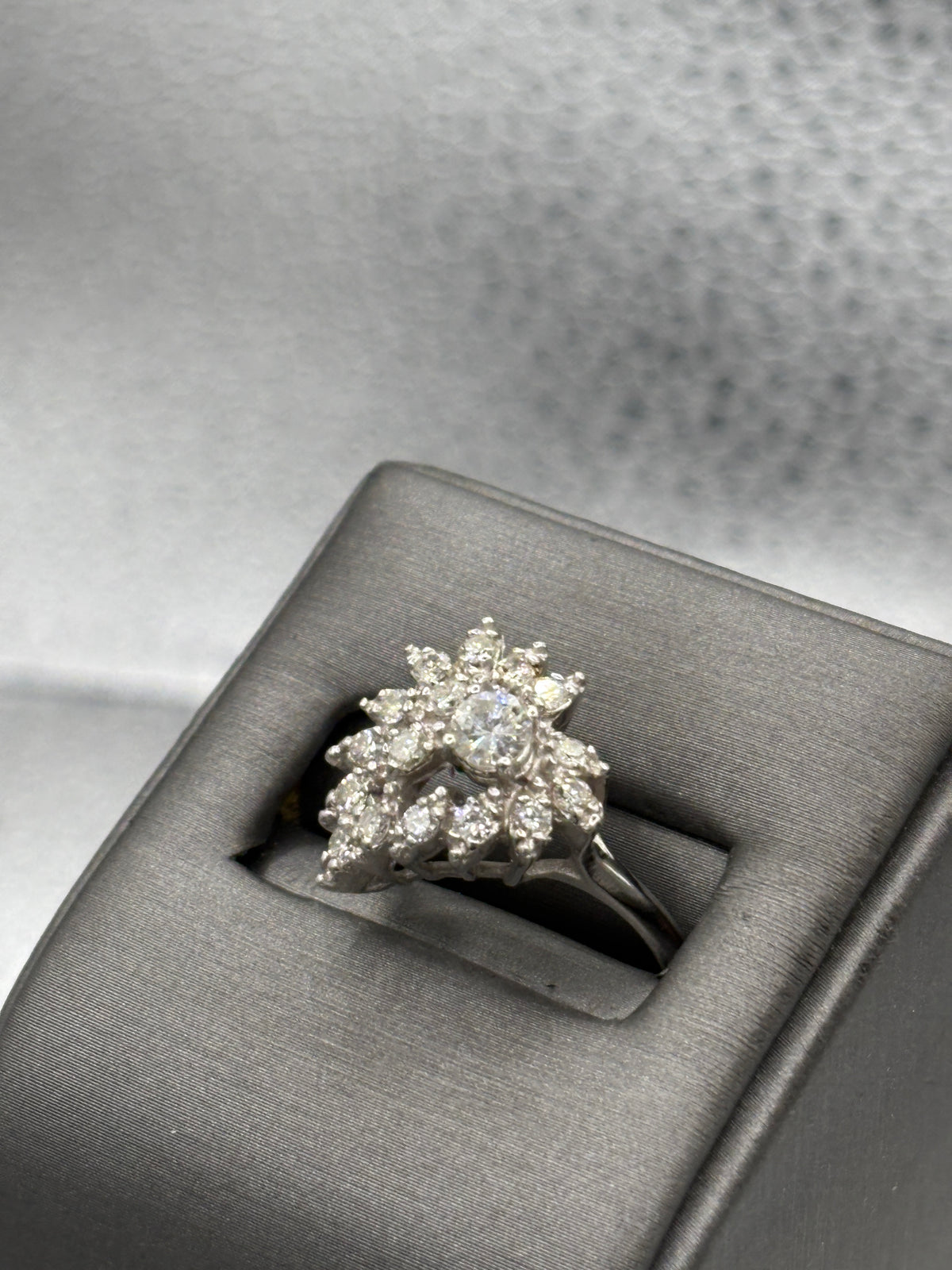 View two of Ladies Elegant 14 Karat White Gold Diamond Floral Heart Ring