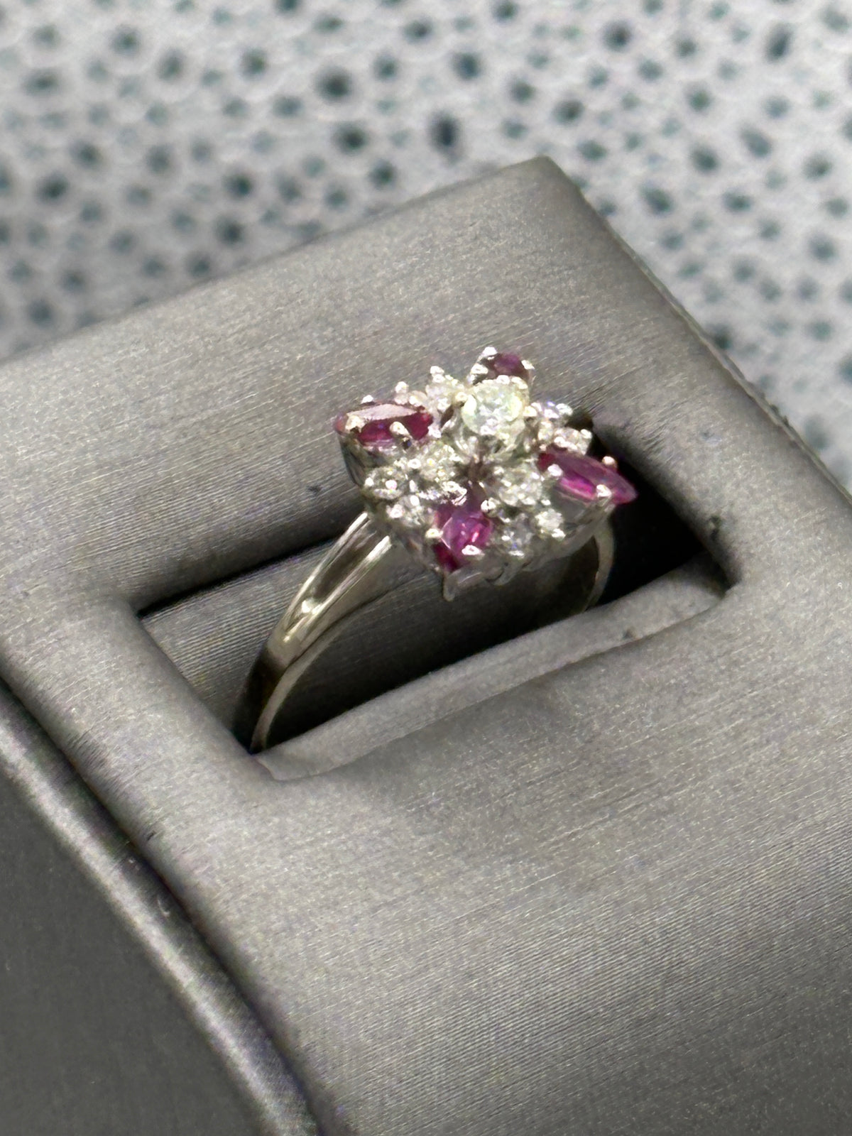 View four of Ladies 14 Karat White Gold Ruby & Diamond Starburst Ring
