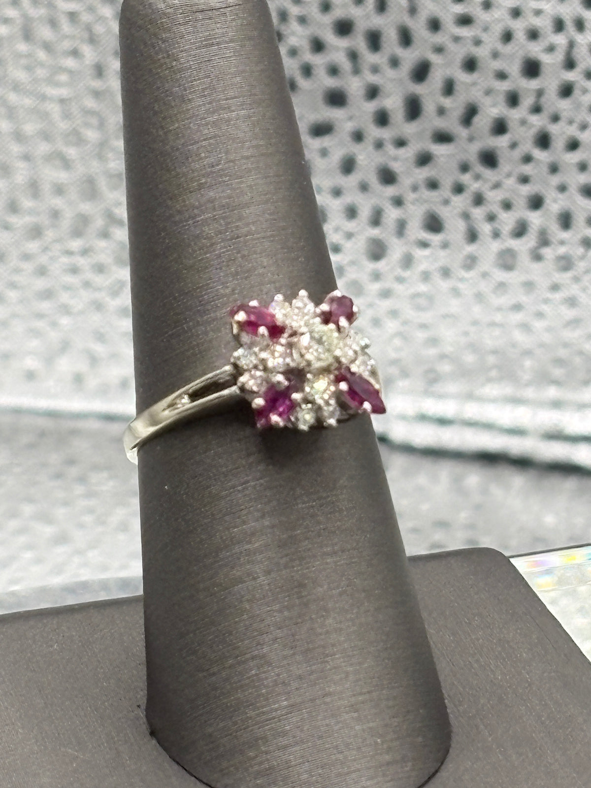 View five of Ladies 14 Karat White Gold Ruby & Diamond Starburst Ring
