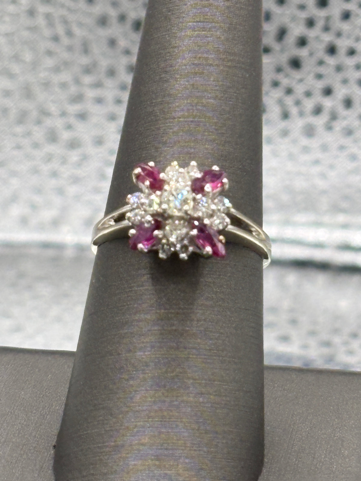 View nine of Ladies 14 Karat White Gold Ruby & Diamond Starburst Ring