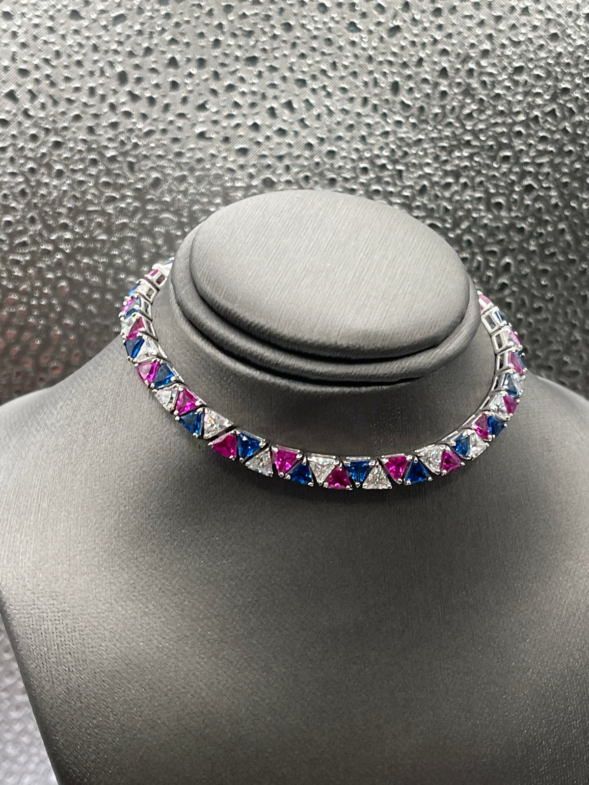 Ladies Sterling Silver Bracelet with Red, White and Blue CZ Stones