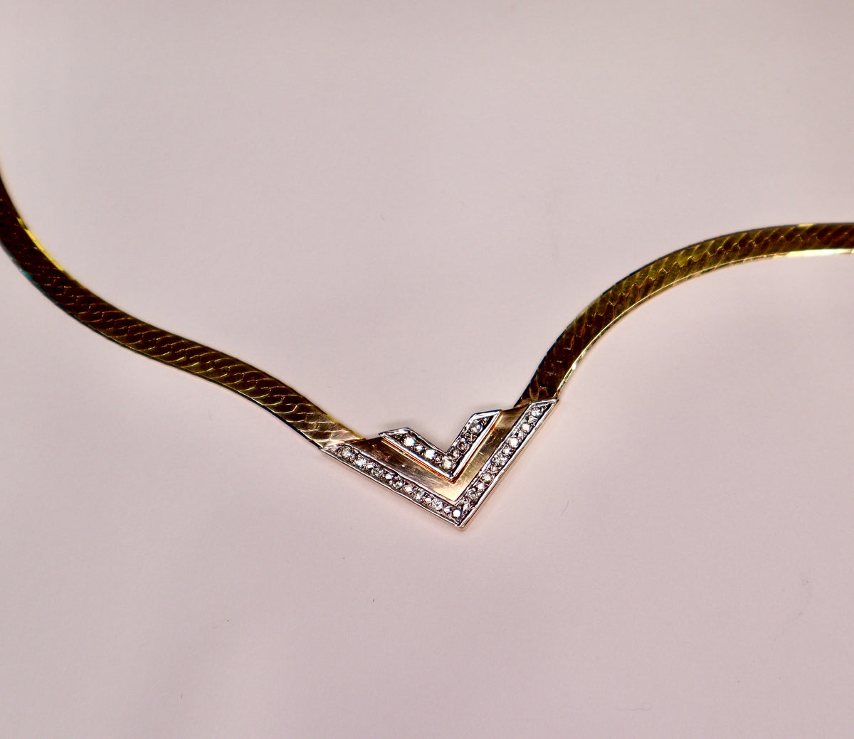 14 Karat Y/G Vintage Ladies Herringbone Diamond Necklace - Philadelphia Gold & Silver Exchange