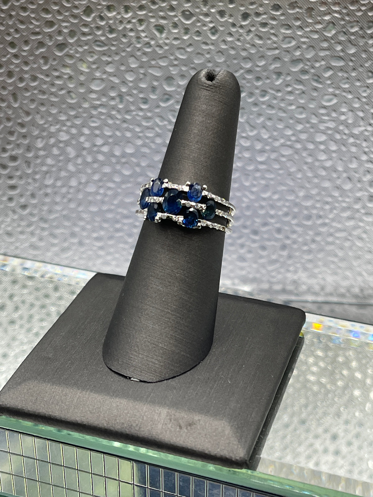 Ladies 14 Karat White Gold Diamond and Sapphire Cocktail Ring