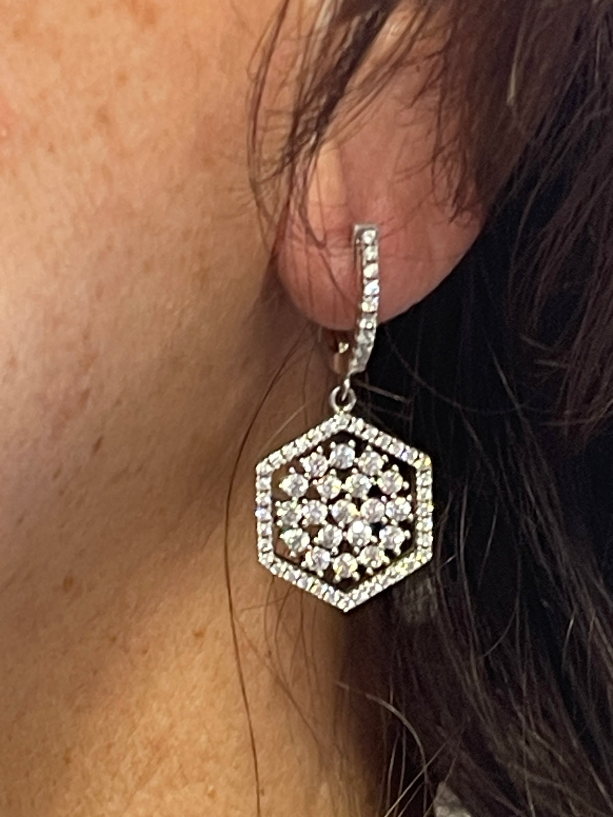 Ladies Sterling Silver and Diamond-Like Earrings