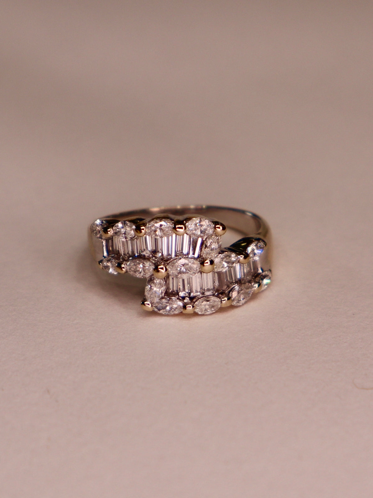 A Vintage Ladies Unique 18 Karat Gold Marquise Diamond & Baguette Diamond Band - Philadelphia Gold & Silver Exchange