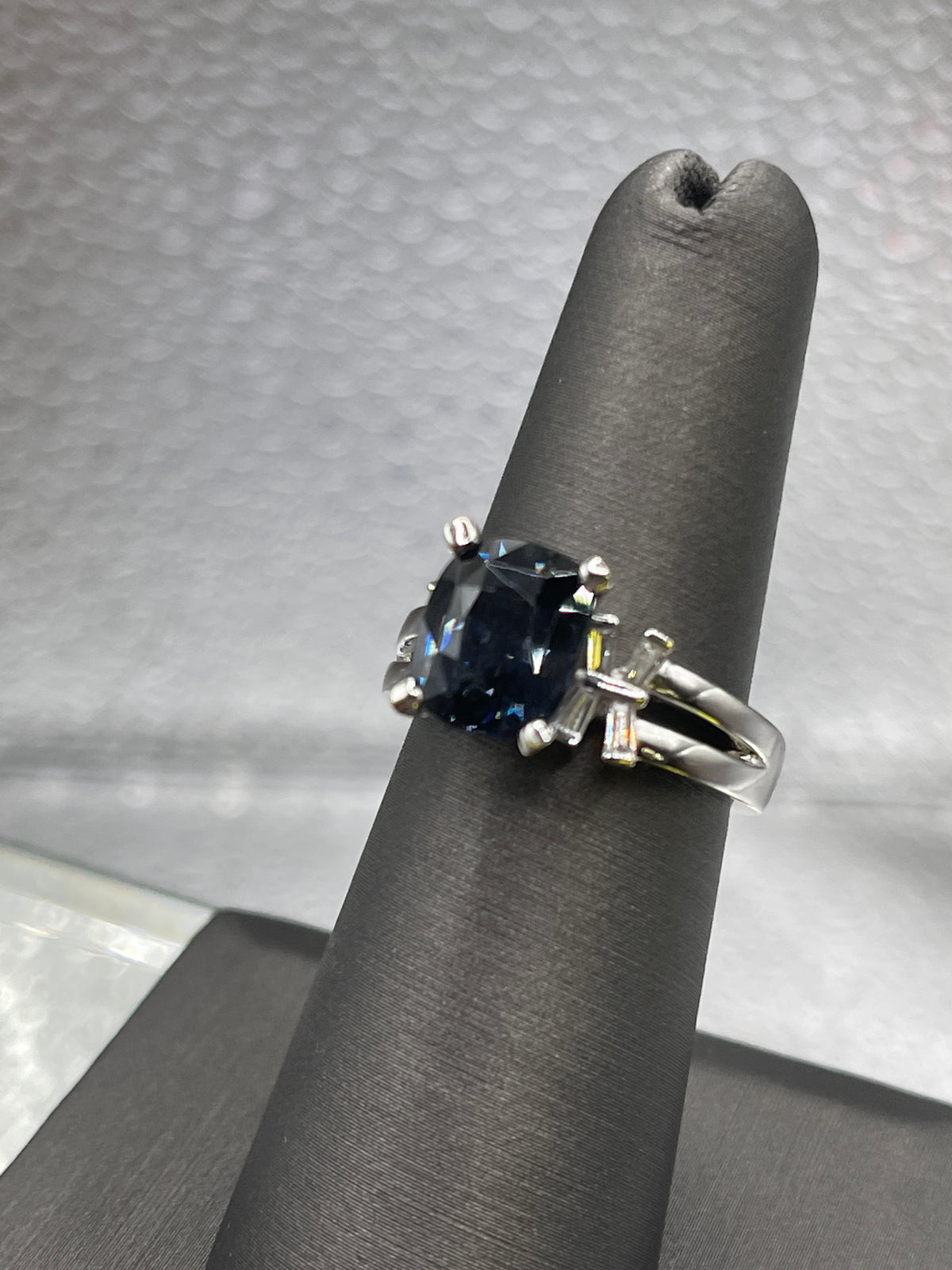 Ladies 18 Karat White Gold Blue Sapphire and Diamond Ring